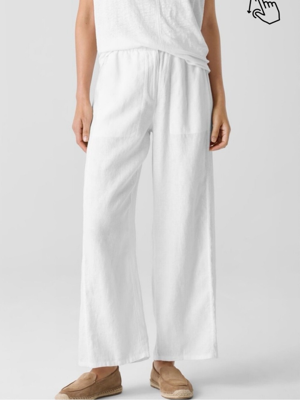 Eileen Fisher Off-White Elastic-Waist Wide Leg Pants